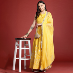 Printed Ready to Wear Halter Neck Smocked Lehenga & Blouse With Dupatta